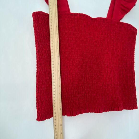 Old Navy Womens Top L Fitted Ruffle-Strap Fully Smocked Cropped Red NWT - Picture 6 of 9